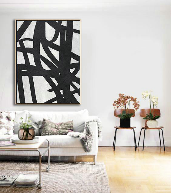Original Artwork Extra Large Abstract Painting,Black And White Minimalist Painting On Canvas - Hand Painted Acrylic Painting